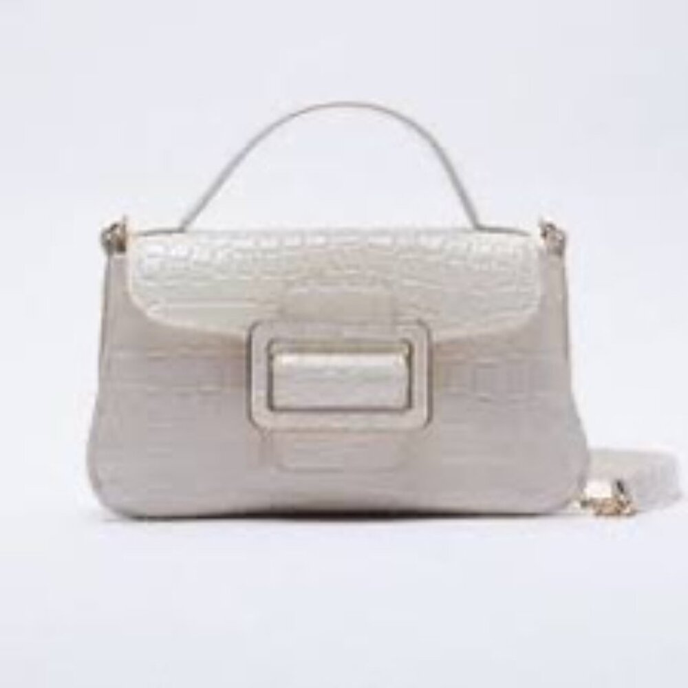faux crocodile leather top handle bag